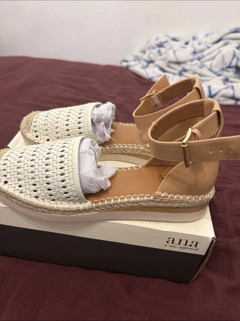 a.n.a Cream Woven Espadrille Platform Sandal with Tan Ankle Strap